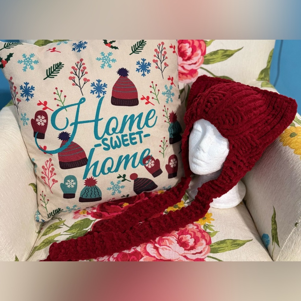 Handmade Hand Crafted Knit Ear Flap Cat Hat Adult Teen size Red
